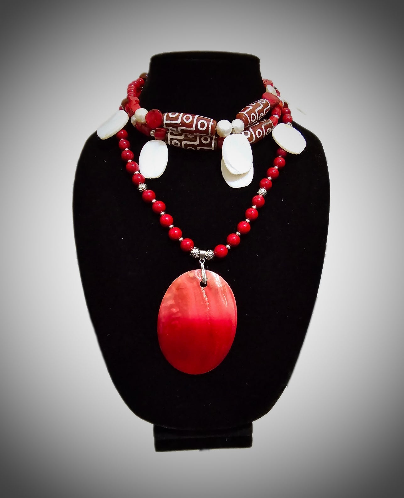 Red Coral and Shell Choker Necklace Set