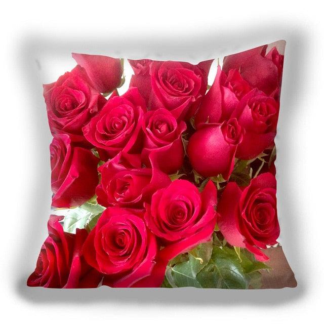 Red Flower Cushion Pillow Covers Love Pillow Covers Decorative Linen Square Couple Cushion Cases Home Decor Polyester Throw Pillow Case Super Soft Short Plush Cushion Cover Festive Home Decorative Cushions 45X45CM
