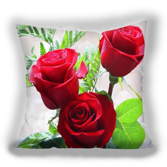 Red Flower Cushion Pillow Covers Love Pillow Covers Decorative Linen Square Couple Cushion Cases Home Decor Polyester Throw Pillow Case Super Soft Short Plush Cushion Cover Festive Home Decorative Cushions 45X45CM