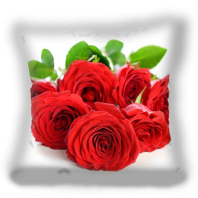 Red Flower Cushion Pillow Covers Love Pillow Covers Decorative Linen Square Couple Cushion Cases Home Decor Polyester Throw Pillow Case Super Soft Short Plush Cushion Cover Festive Home Decorative Cushions 45X45CM