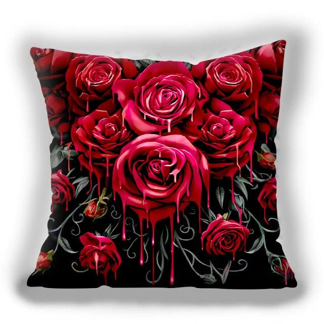 Red Flower Cushion Pillow Covers Love Pillow Covers Decorative Linen Square Couple Cushion Cases Home Decor Polyester Throw Pillow Case Super Soft Short Plush Cushion Cover Festive Home Decorative Cushions 45X45CM