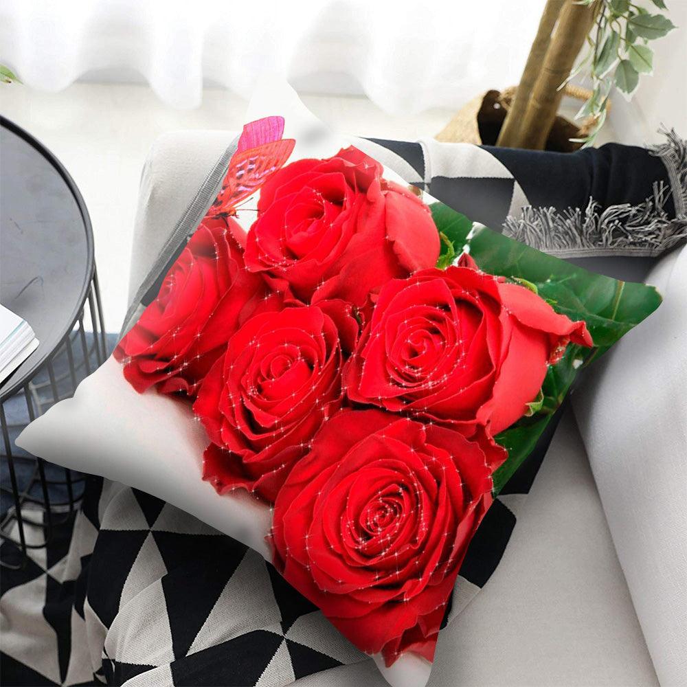 Red Flower Cushion Pillow Covers Love Pillow Covers Decorative Linen Square Couple Cushion Cases Home Decor Polyester Throw Pillow Case Super Soft Short Plush Cushion Cover Festive Home Decorative Cushions 45X45CM