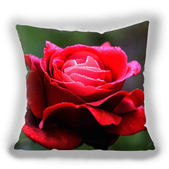 Red Flower Cushion Pillow Covers Love Pillow Covers Decorative Linen Square Couple Cushion Cases Home Decor Polyester Throw Pillow Case Super Soft Short Plush Cushion Cover Festive Home Decorative Cushions 45X45CM