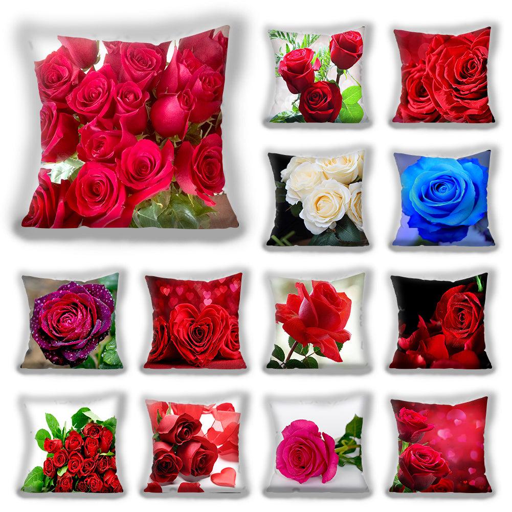 Red Flower Cushion Pillow Covers Love Pillow Covers Decorative Linen Square Couple Cushion Cases Home Decor Polyester Throw Pillow Case Super Soft Short Plush Cushion Cover Festive Home Decorative Cushions 45X45CM
