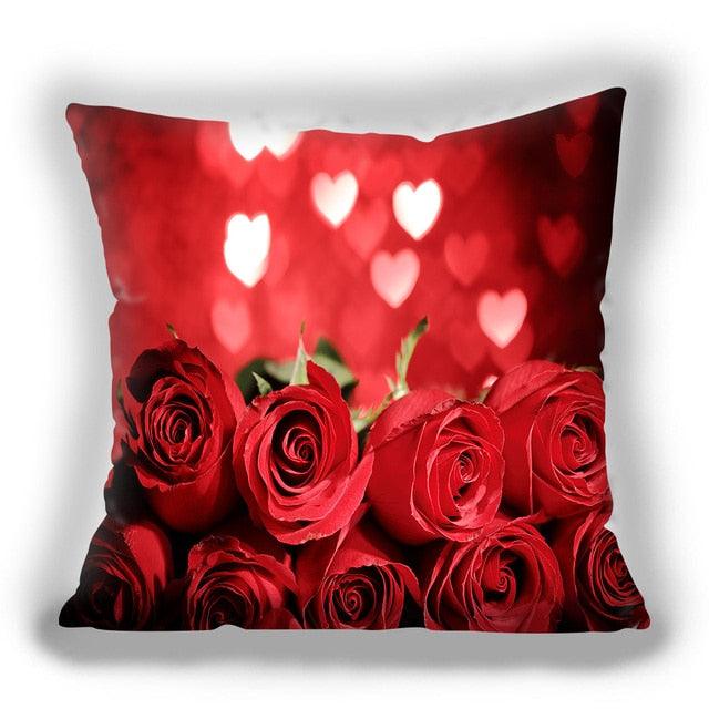 Red Flower Cushion Pillow Covers Love Pillow Covers Decorative Linen Square Couple Cushion Cases Home Decor Polyester Throw Pillow Case Super Soft Short Plush Cushion Cover Festive Home Decorative Cushions 45X45CM