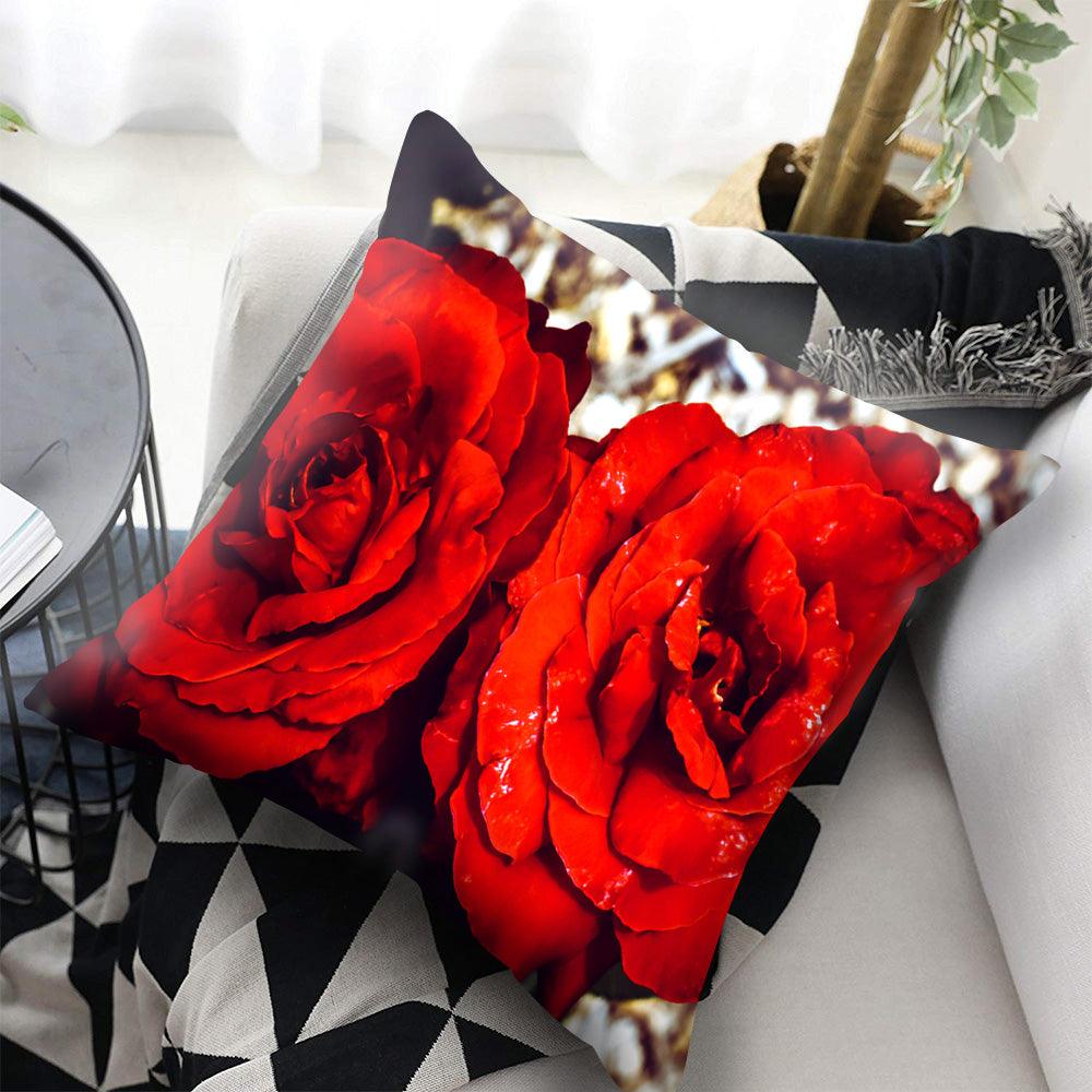 Red Flower Cushion Pillow Covers Love Pillow Covers Decorative Linen Square Couple Cushion Cases Home Decor Polyester Throw Pillow Case Super Soft Short Plush Cushion Cover Festive Home Decorative Cushions 45X45CM