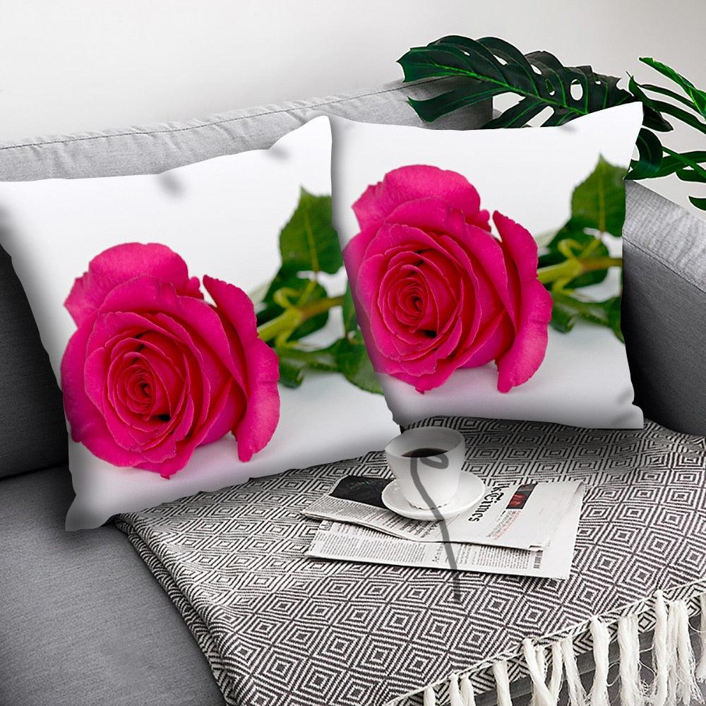 Red Flower Cushion Pillow Covers Love Pillow Covers Decorative Linen Square Couple Cushion Cases Home Decor Polyester Throw Pillow Case Super Soft Short Plush Cushion Cover Festive Home Decorative Cushions 45X45CM