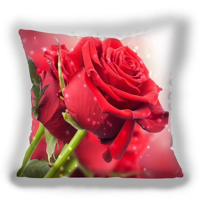 Red Flower Cushion Pillow Covers Love Pillow Covers Decorative Linen Square Couple Cushion Cases Home Decor Polyester Throw Pillow Case Super Soft Short Plush Cushion Cover Festive Home Decorative Cushions 45X45CM