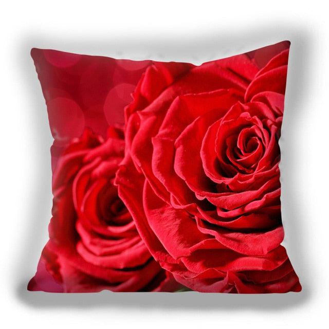 Red Flower Cushion Pillow Covers Love Pillow Covers Decorative Linen Square Couple Cushion Cases Home Decor Polyester Throw Pillow Case Super Soft Short Plush Cushion Cover Festive Home Decorative Cushions 45X45CM