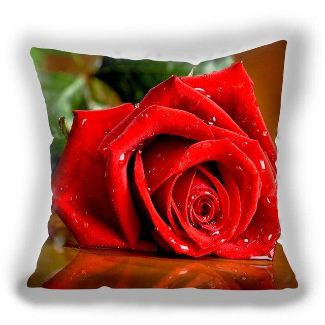Red Flower Cushion Pillow Covers Love Pillow Covers Decorative Linen Square Couple Cushion Cases Home Decor Polyester Throw Pillow Case Super Soft Short Plush Cushion Cover Festive Home Decorative Cushions 45X45CM