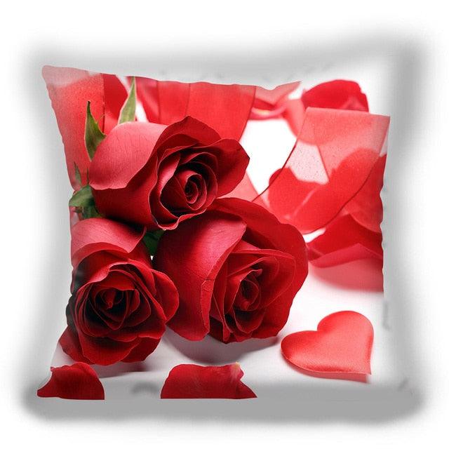 Red Flower Cushion Pillow Covers Love Pillow Covers Decorative Linen Square Couple Cushion Cases Home Decor Polyester Throw Pillow Case Super Soft Short Plush Cushion Cover Festive Home Decorative Cushions 45X45CM