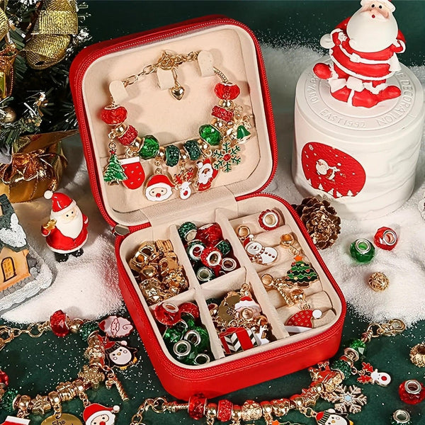 Red Green Bead Christmas Bracelet Making Kit with Charm Beads