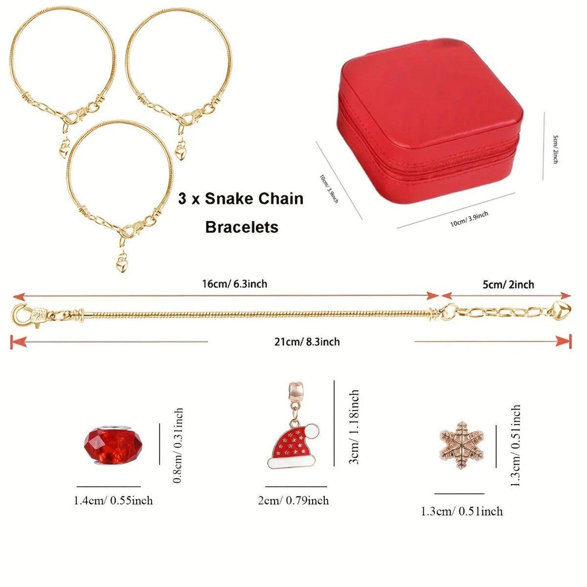 Red Green Bead Christmas Bracelet Making Kit with Charm Beads
