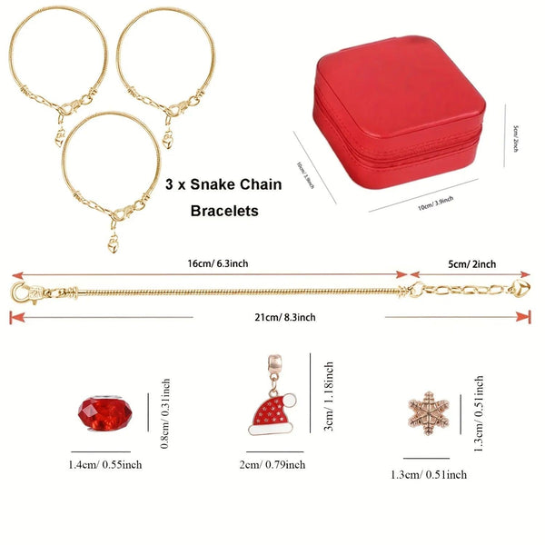 Red Green Bead Christmas Bracelet Making Kit with Charm Beads