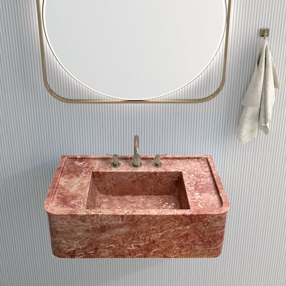 Red Travertine Rectangular Wall-mount Bathroom Sink (W)16