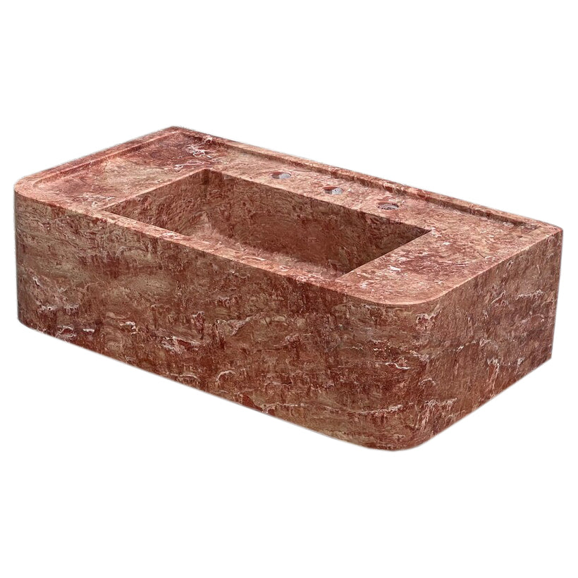 Red Travertine Rectangular Wall-mount Bathroom Sink (W)16