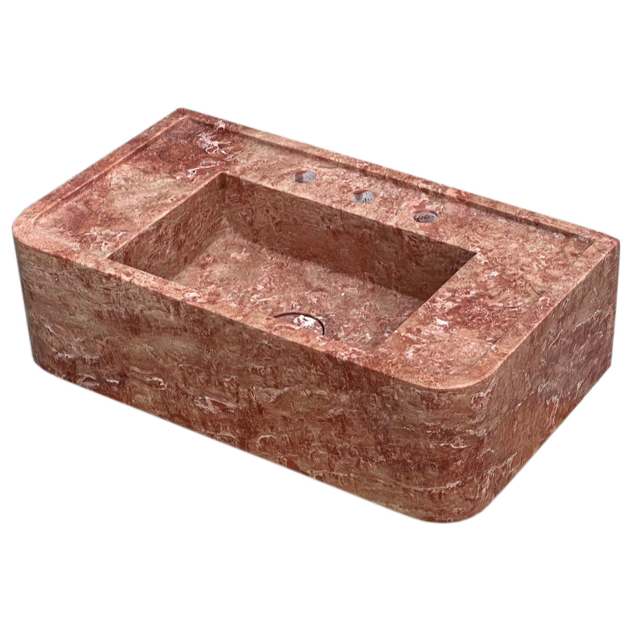Red Travertine Rectangular Wall-mount Bathroom Sink (W)16