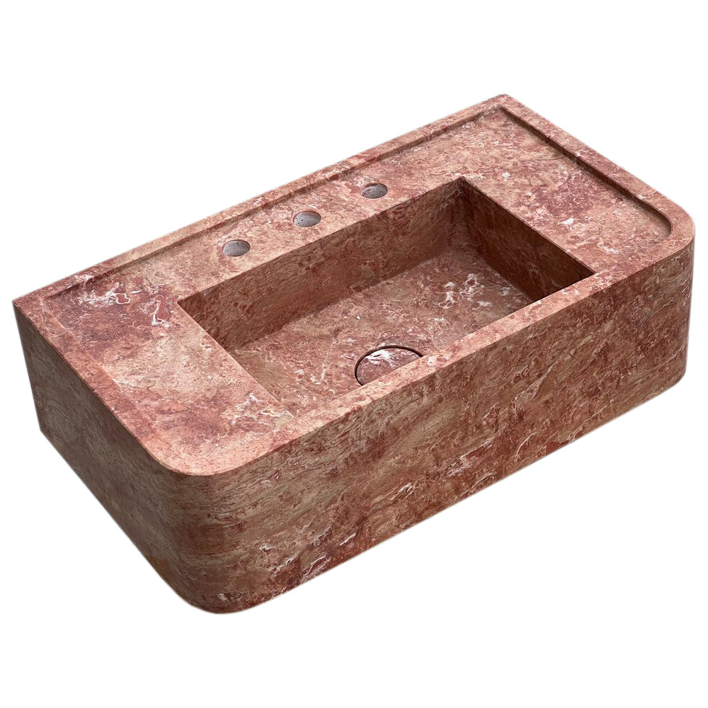 Red Travertine Rectangular Wall-mount Bathroom Sink (W)16