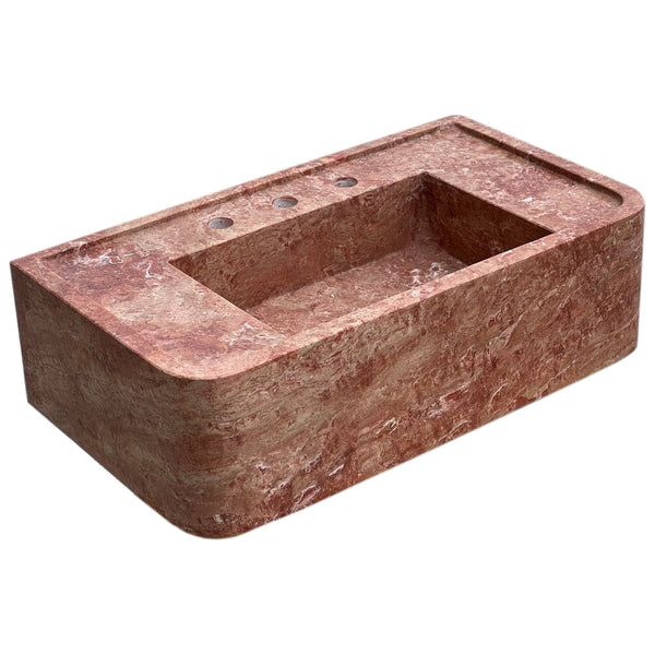 Red Travertine Rectangular Wall-mount Bathroom Sink (W)16
