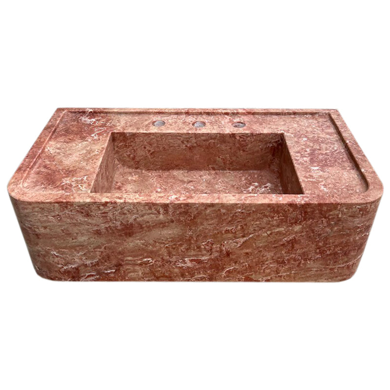 Red Travertine Rectangular Wall-mount Bathroom Sink (W)16