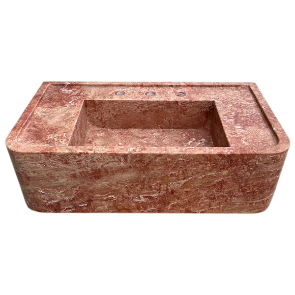 Red Travertine Rectangular Wall-mount Bathroom Sink (W)16