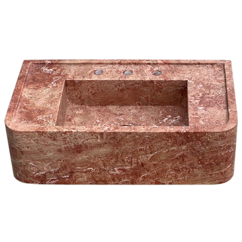 Red Travertine Rectangular Wall-mount Bathroom Sink (W)16