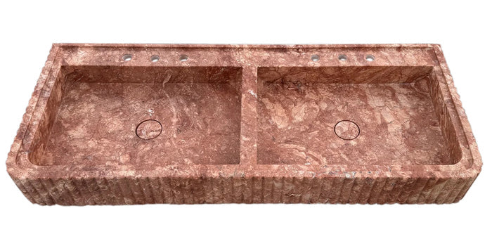 Red Travertine Double Bathroom Vanity Sink Fluted on Front and Edges (W)20