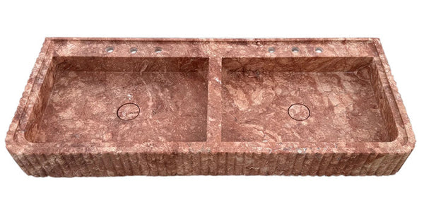 Red Travertine Double Bathroom Vanity Sink Fluted on Front and Edges (W)20