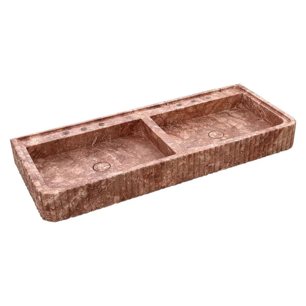 Red Travertine Double Bathroom Vanity Sink Fluted on Front and Edges (W)20