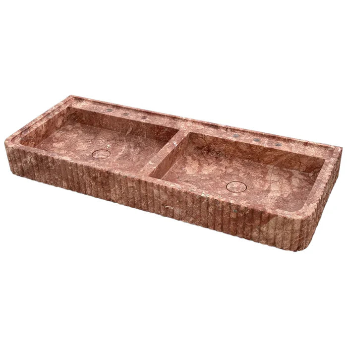 Red Travertine Double Bathroom Vanity Sink Fluted on Front and Edges (W)20