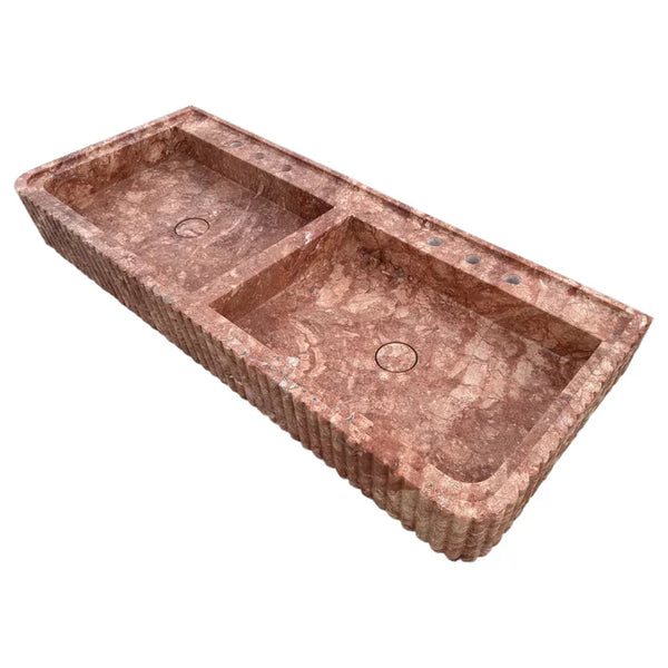 Red Travertine Double Bathroom Vanity Sink Fluted on Front and Edges (W)20