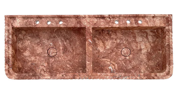 Red Travertine Double Bathroom Vanity Sink Fluted on Front and Edges (W)20