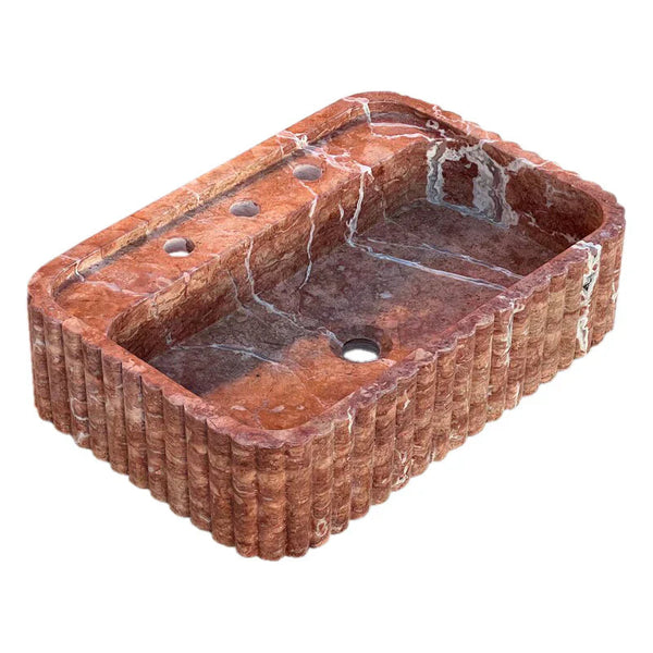 Red Travertine Wall-mount Bathroom Sink Ribbed Textured (W)16