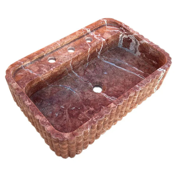 Red Travertine Wall-mount Bathroom Sink Ribbed Textured (W)16