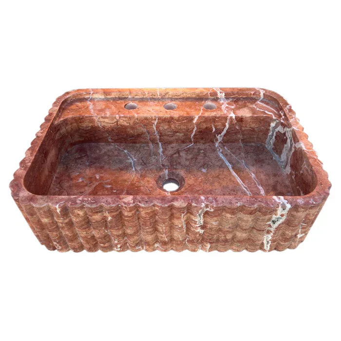 Red Travertine Wall-mount Bathroom Sink Ribbed Textured (W)16