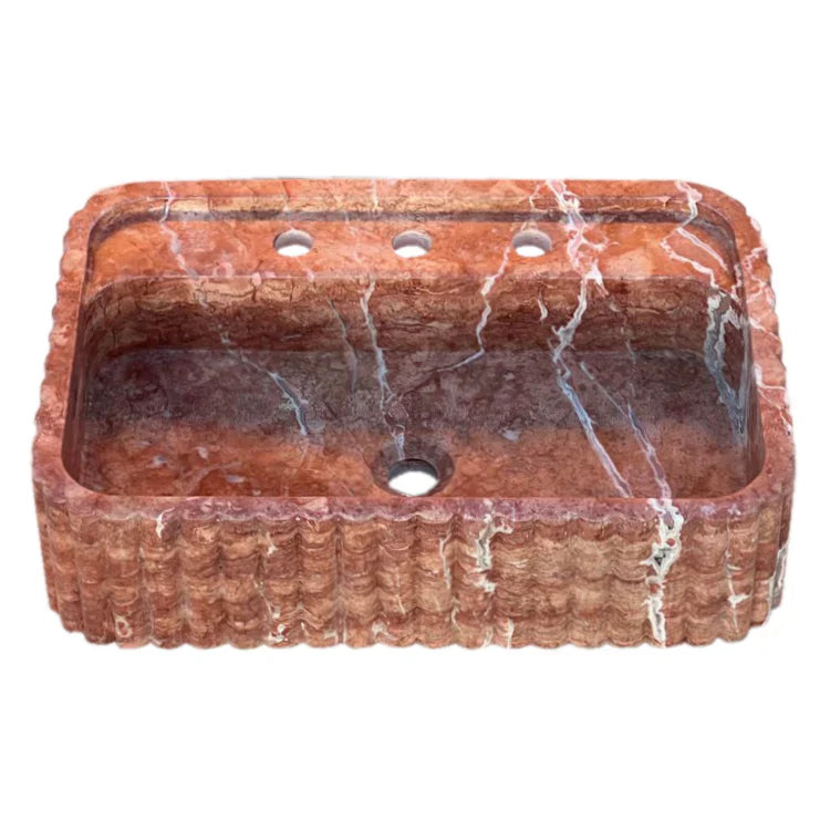 Red Travertine Wall-mount Bathroom Sink Ribbed Textured (W)16