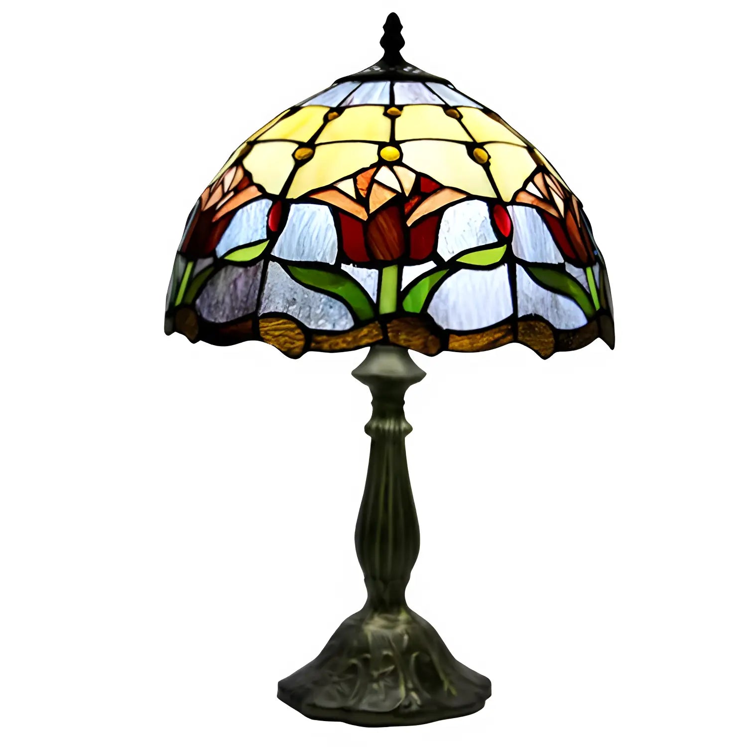 Red Tiffany Lamp with Tulip Glass Design