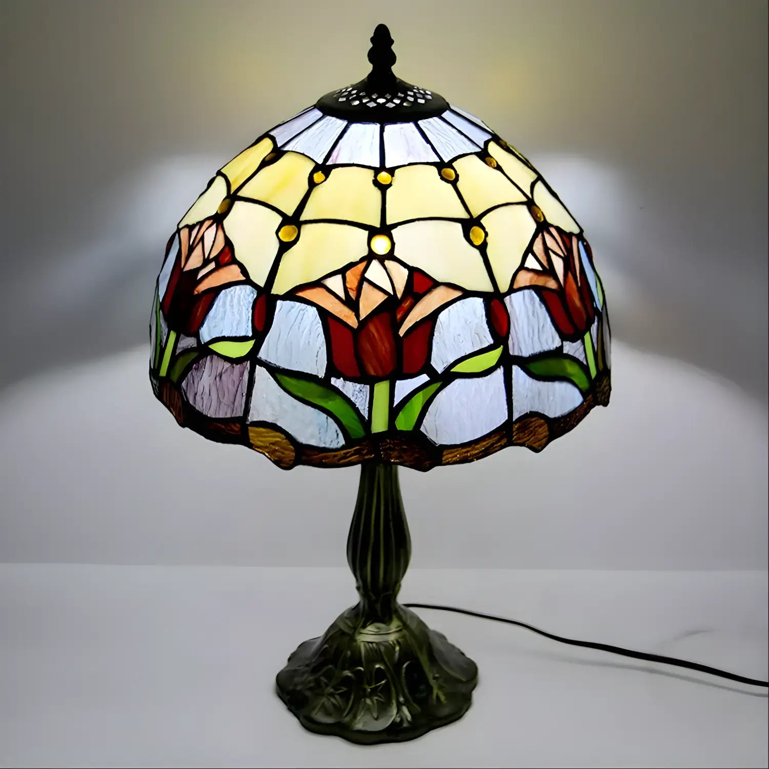 Red Tiffany Lamp with Tulip Glass Design