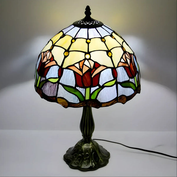 Red Tiffany Lamp with Tulip Glass Design