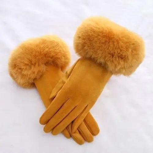 Red Winter Warm One Size Touch Screen Glove Female Fur Thick Driving Comfortable Gloves For Autumn