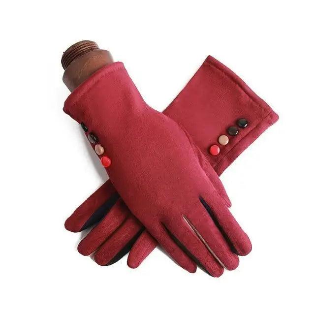 Red Winter Warm One Size Touch Screen Glove Female Fur Thick Driving Comfortable Gloves For Autumn