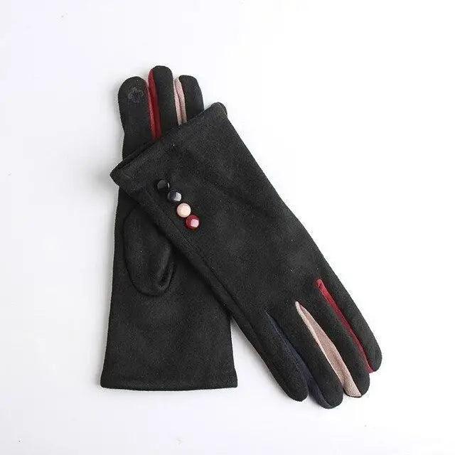 Red Winter Warm One Size Touch Screen Glove Female Fur Thick Driving Comfortable Gloves For Autumn