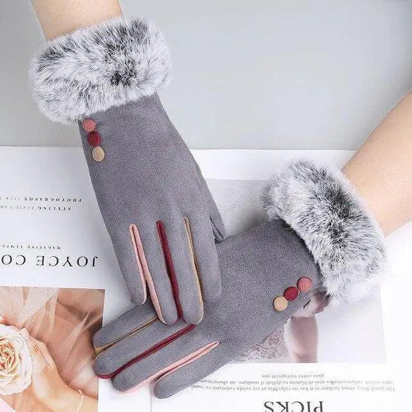 Red Winter Warm One Size Touch Screen Glove Female Fur Thick Driving Comfortable Gloves For Autumn
