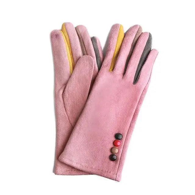 Red Winter Warm One Size Touch Screen Glove Female Fur Thick Driving Comfortable Gloves For Autumn