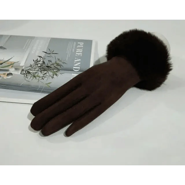 Red Winter Warm One Size Touch Screen Glove Female Fur Thick Driving Comfortable Gloves For Autumn