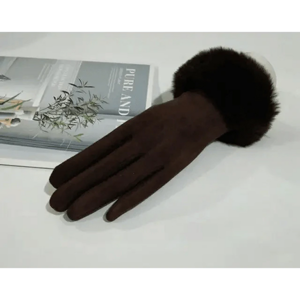 Red Winter Warm One Size Touch Screen Glove Female Fur Thick Driving Comfortable Gloves For Autumn