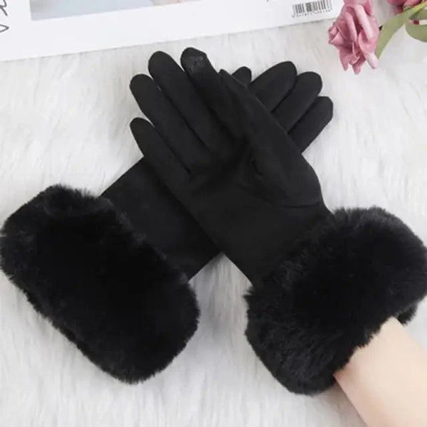 Red Winter Warm One Size Touch Screen Glove Female Fur Thick Driving Comfortable Gloves For Autumn