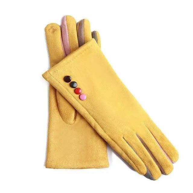 Red Winter Warm One Size Touch Screen Glove Female Fur Thick Driving Comfortable Gloves For Autumn