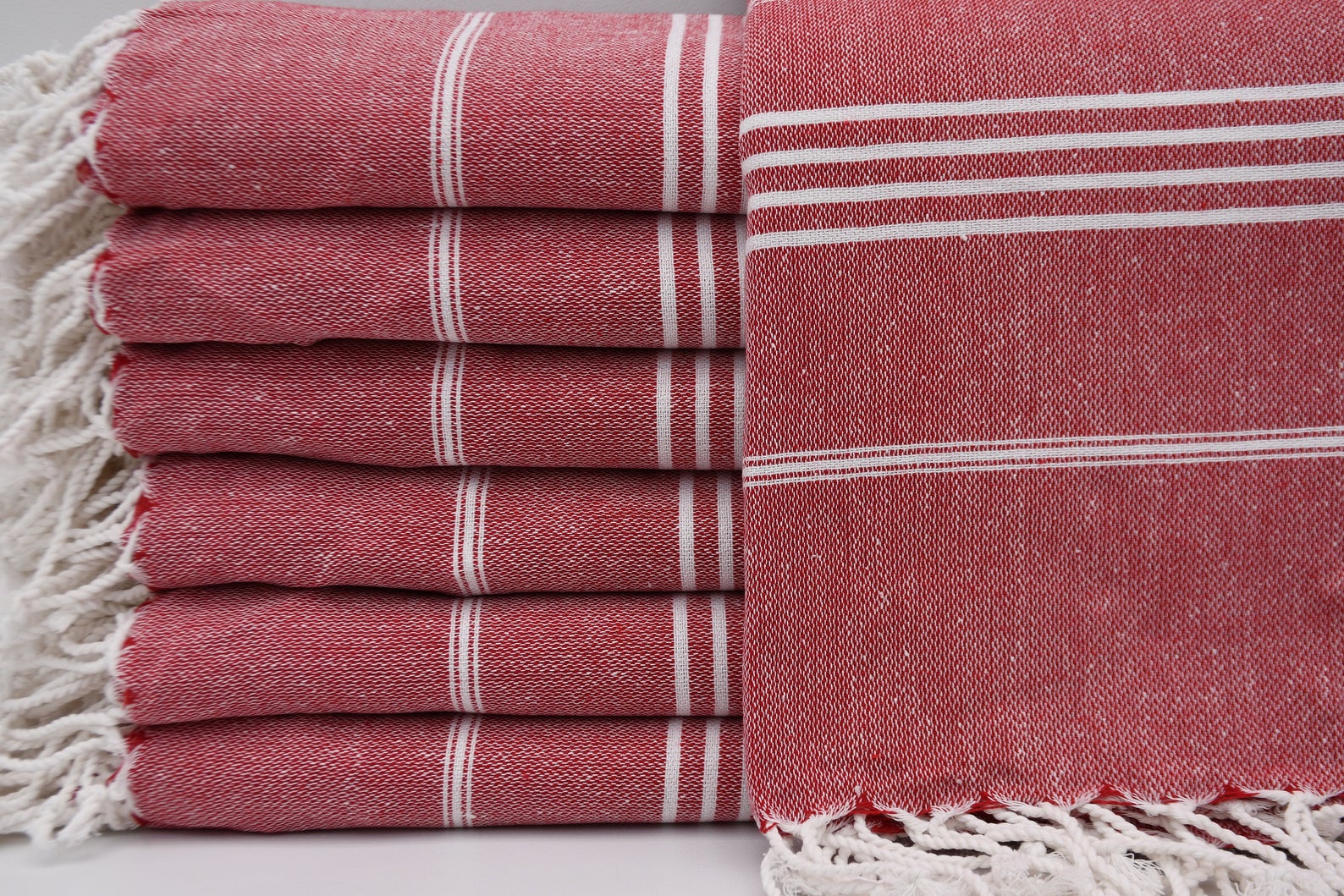 Red Monaco Turkish Towel – Lightweight Quick Dry Beach & Bath Towel, Luxury Turkish Cotton Spa Towel, Travel & Pool Towel