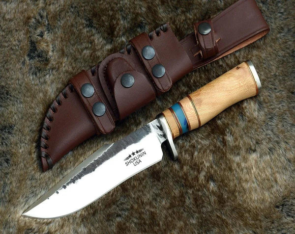 Reign Damascus Bowie Knife with Exotic Leopard Wood Handle - Gifts for You 'n Me